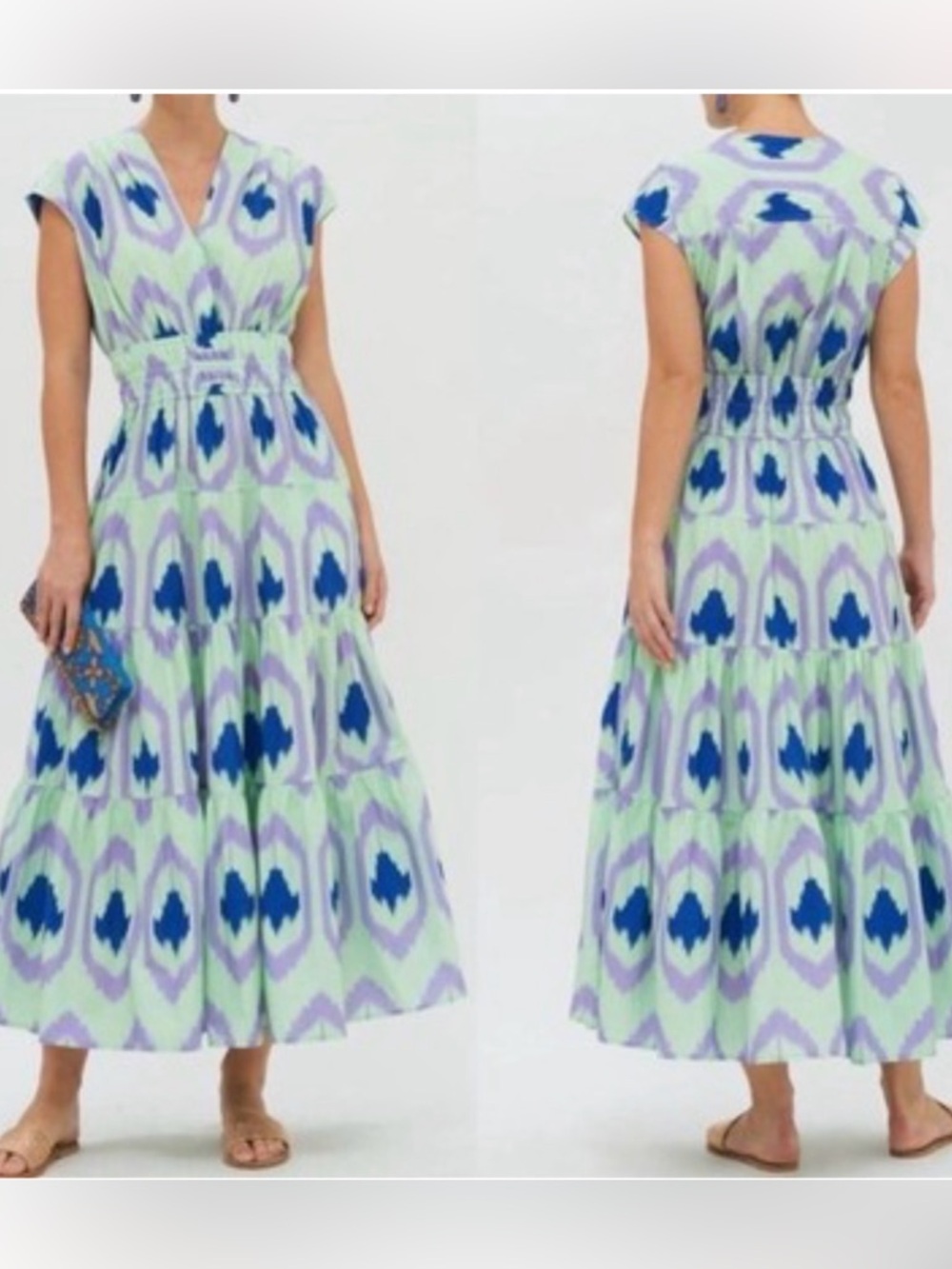 Oliphant Green, Purple & Navy Patterned Maxi Dress
